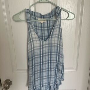 Blue Plaid Sleeveless Top